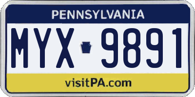 PA license plate MYX9891