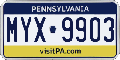 PA license plate MYX9903