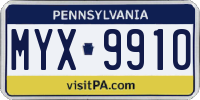PA license plate MYX9910