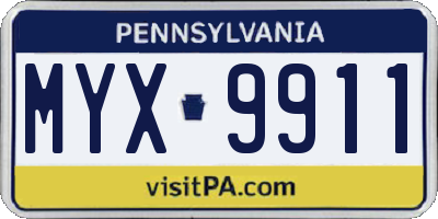 PA license plate MYX9911
