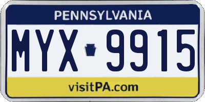 PA license plate MYX9915