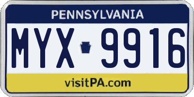 PA license plate MYX9916
