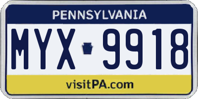 PA license plate MYX9918