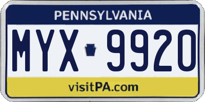PA license plate MYX9920