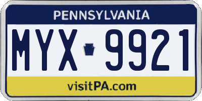 PA license plate MYX9921