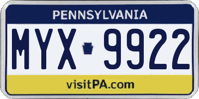 PA license plate MYX9922