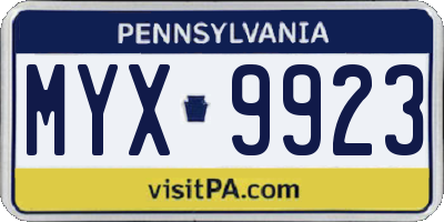 PA license plate MYX9923