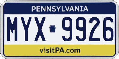 PA license plate MYX9926
