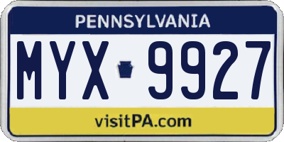 PA license plate MYX9927