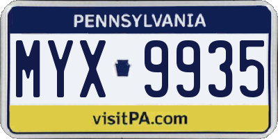 PA license plate MYX9935