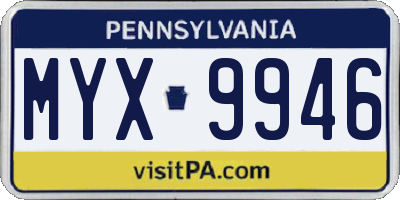 PA license plate MYX9946