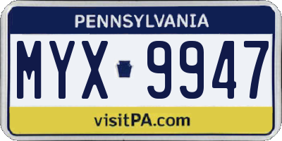 PA license plate MYX9947