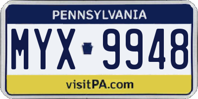 PA license plate MYX9948