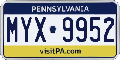 PA license plate MYX9952