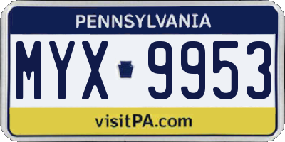 PA license plate MYX9953