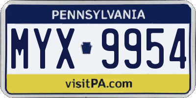 PA license plate MYX9954