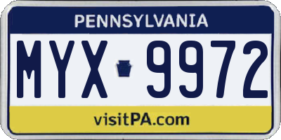 PA license plate MYX9972