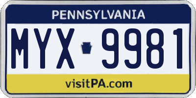 PA license plate MYX9981
