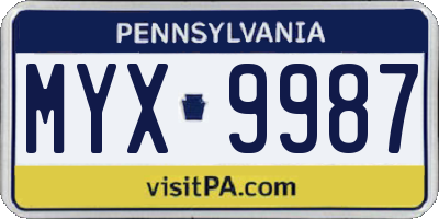 PA license plate MYX9987