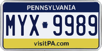 PA license plate MYX9989