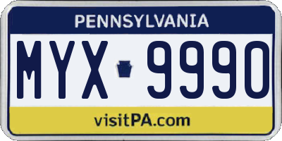 PA license plate MYX9990