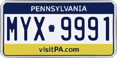 PA license plate MYX9991