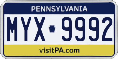 PA license plate MYX9992