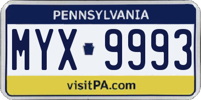 PA license plate MYX9993