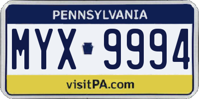 PA license plate MYX9994