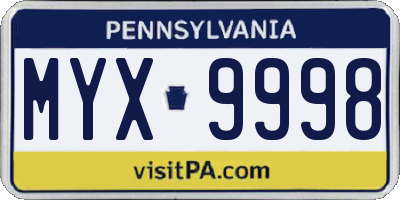 PA license plate MYX9998