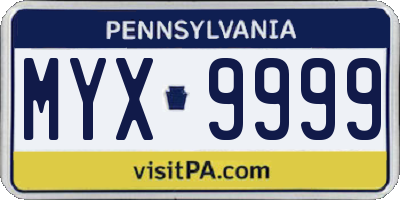 PA license plate MYX9999