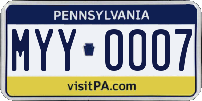 PA license plate MYY0007
