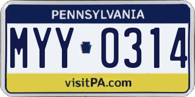 PA license plate MYY0314