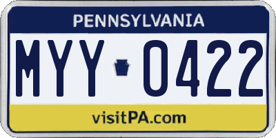 PA license plate MYY0422