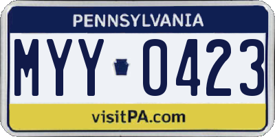 PA license plate MYY0423