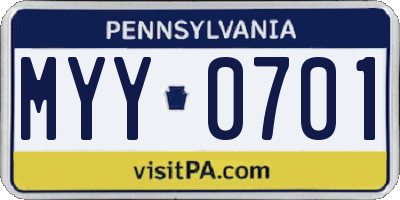 PA license plate MYY0701