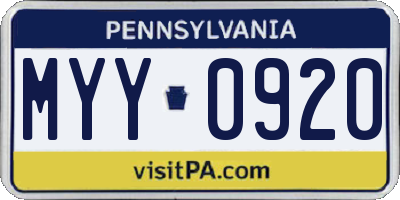 PA license plate MYY0920