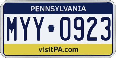 PA license plate MYY0923