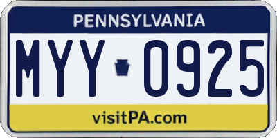 PA license plate MYY0925