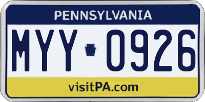 PA license plate MYY0926