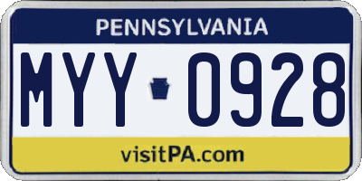 PA license plate MYY0928