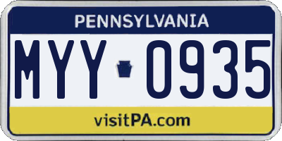 PA license plate MYY0935