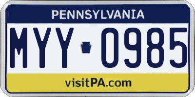 PA license plate MYY0985