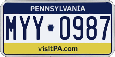 PA license plate MYY0987