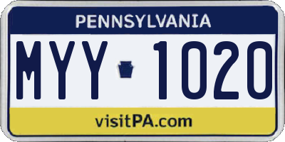 PA license plate MYY1020