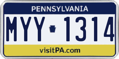 PA license plate MYY1314
