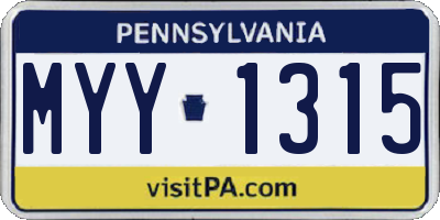 PA license plate MYY1315