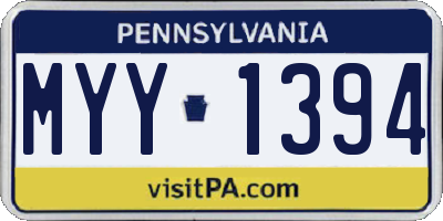 PA license plate MYY1394