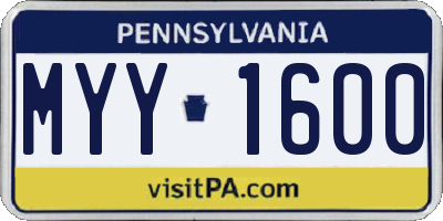 PA license plate MYY1600