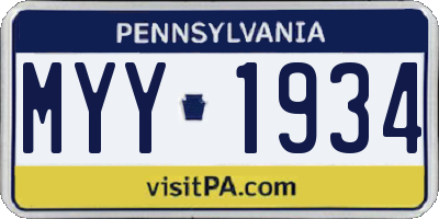 PA license plate MYY1934